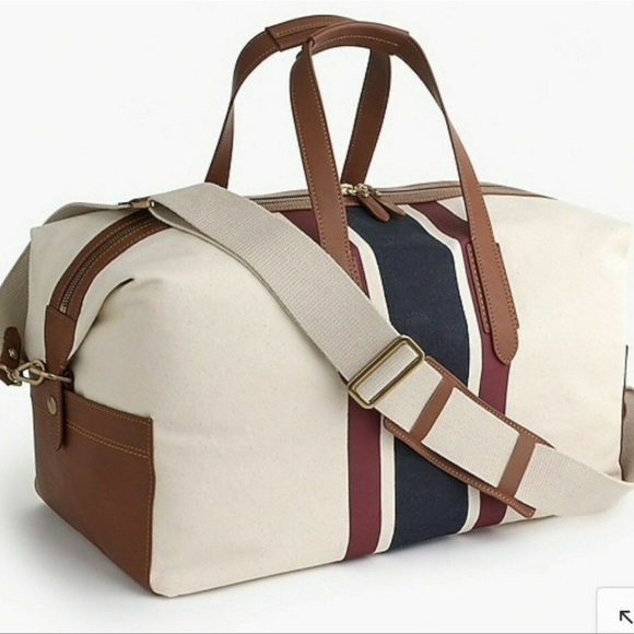 J. Crew Bags Jcrew Oar Stripe Weekender Duffel Bag Beige Cott